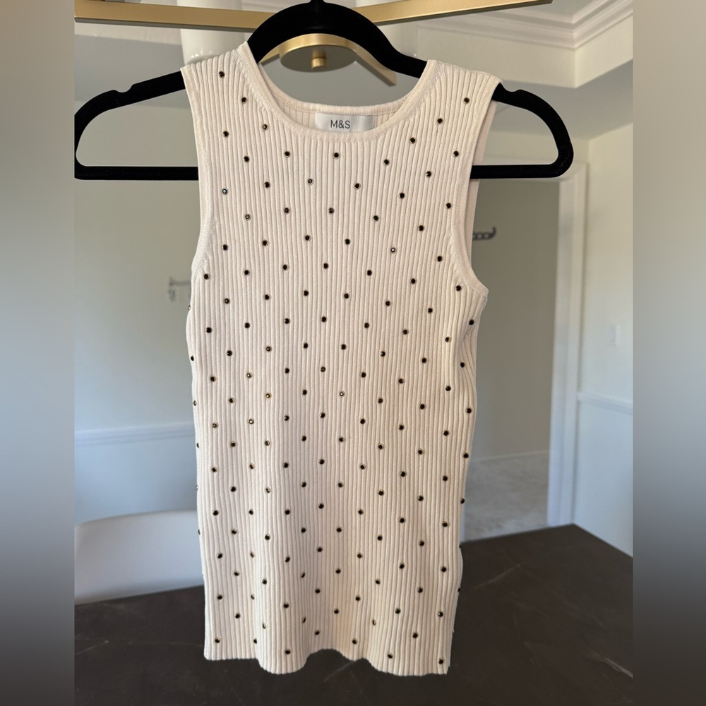 M&S Cream Ribbed Knit Top with studs